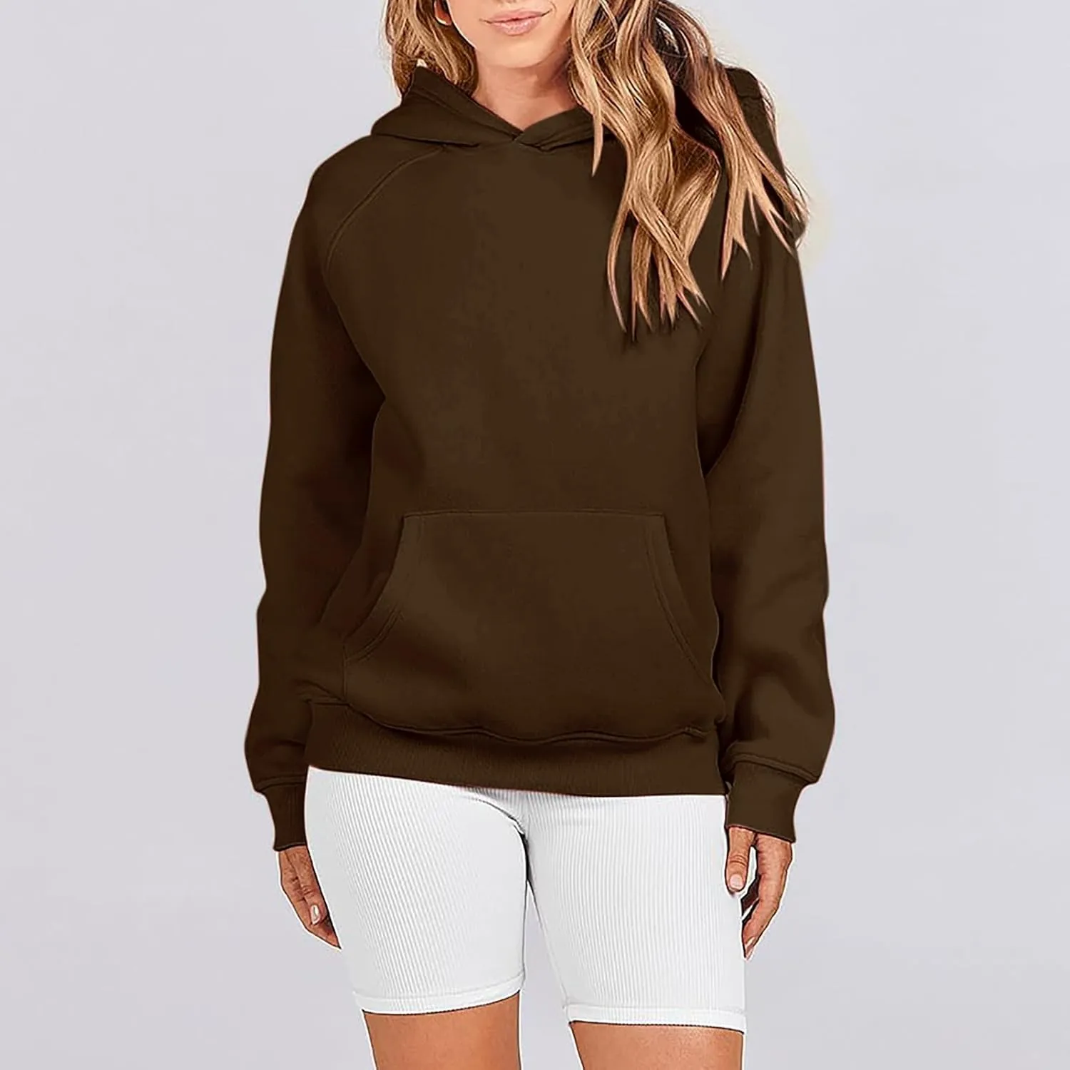 Women Hoodies Fleece Oversize Sweatshirt Casual Basic Long Sleeve Athletic Workout Pullover Fall Clothes