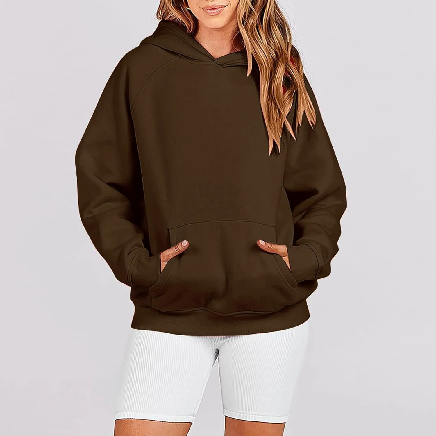 Women Hoodies Fleece Oversize Sweatshirt Casual Basic Long Sleeve Athletic Workout Pullover Fall Clothes