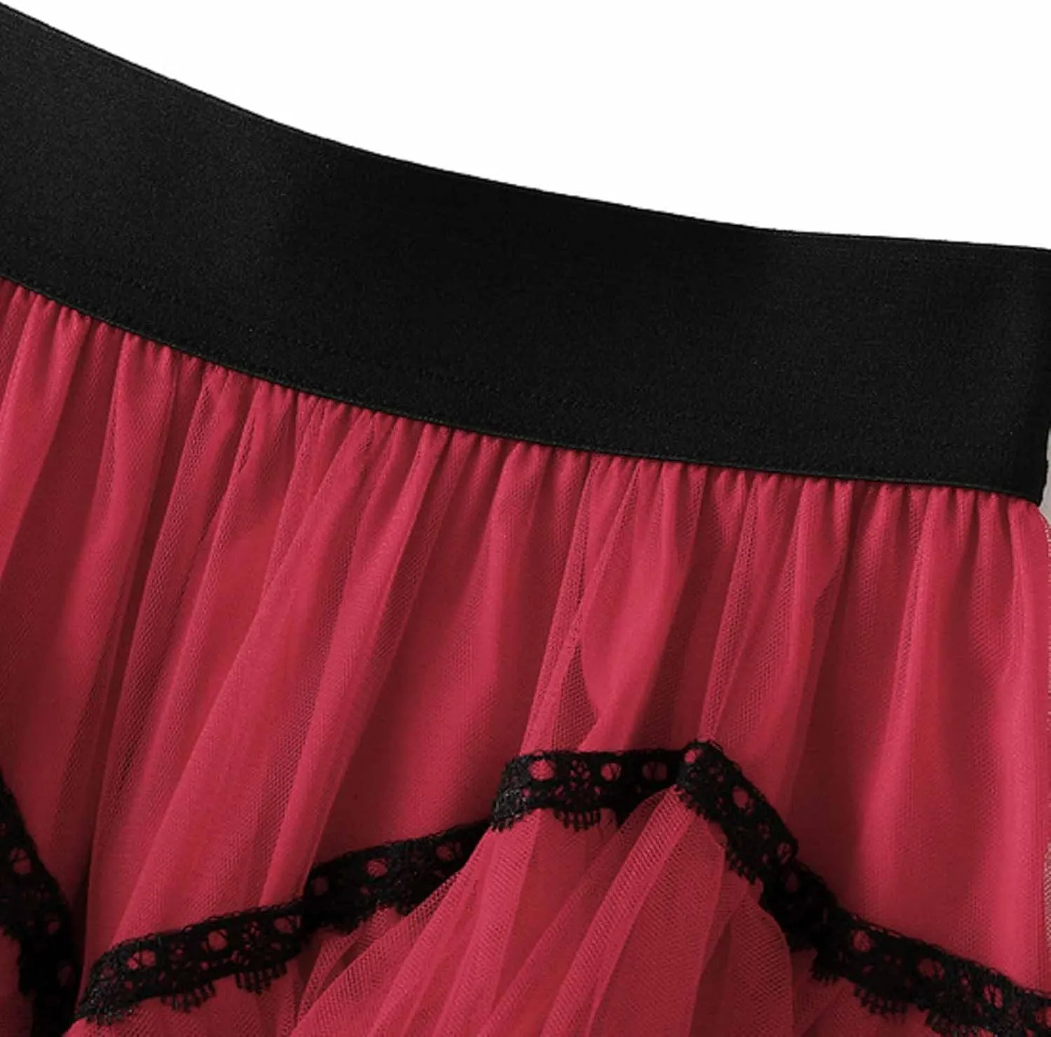 Women Mid Length Skirt Dance Party A Line High Waisted Lace Tulle Tiered Skirt Holiday Party Costume Fall Mini