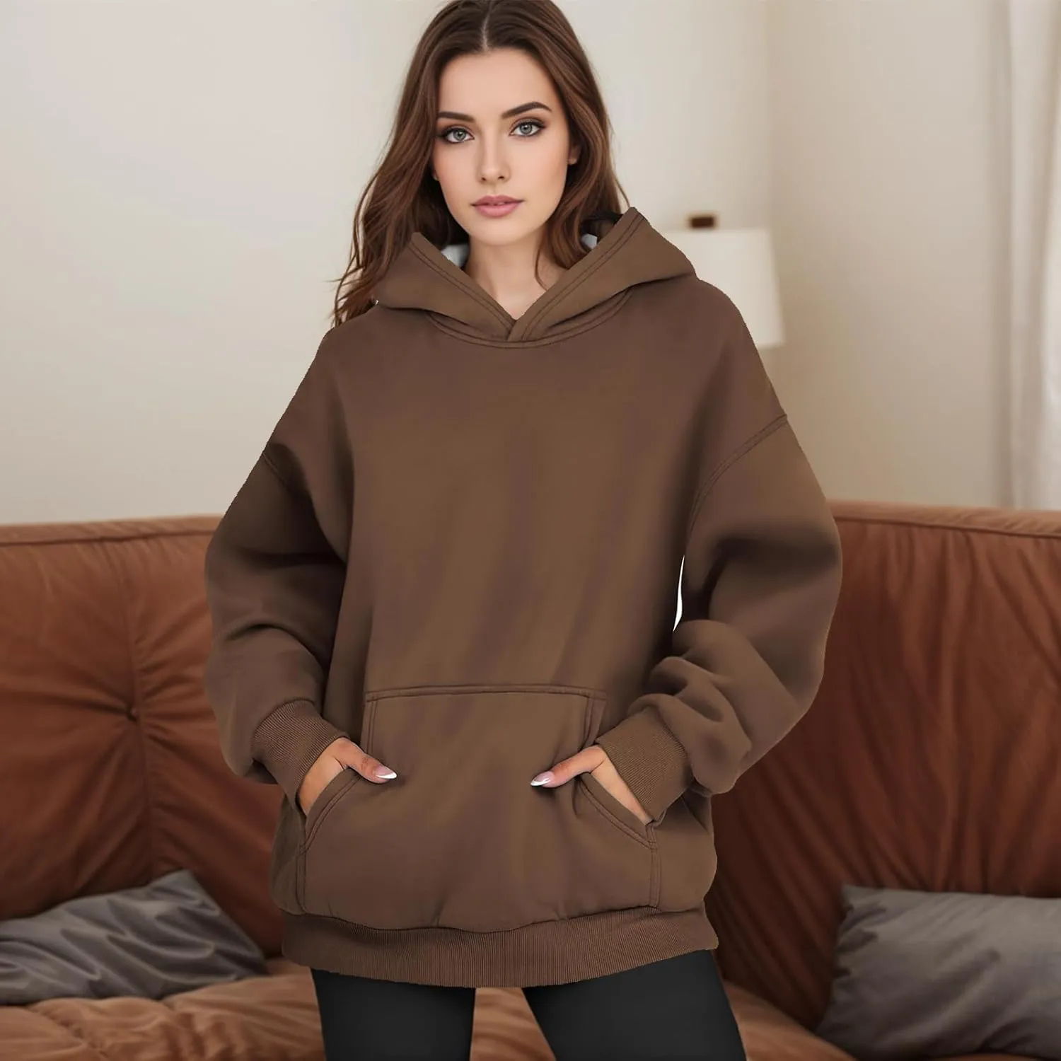 Women Oversized Hoodie Fleece Sweatshirts with Pockets Casual Loose Y2K Hoodie Long Sleeve Comfort Colors Sweatshirts