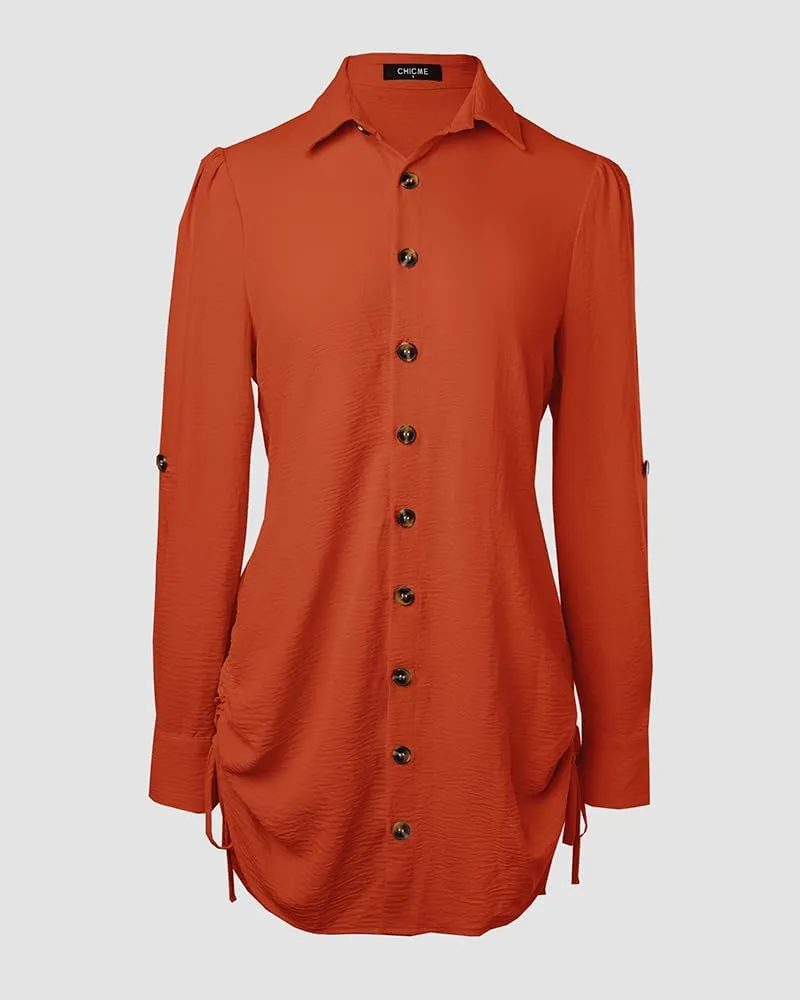 Women Shirt Dress Sexy Long Sleeve Button Down Blouses Side Drawstring Mini Dresses