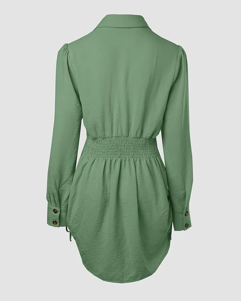 Women Shirt Dress Sexy Long Sleeve Button Down Blouses Side Drawstring Mini Dresses