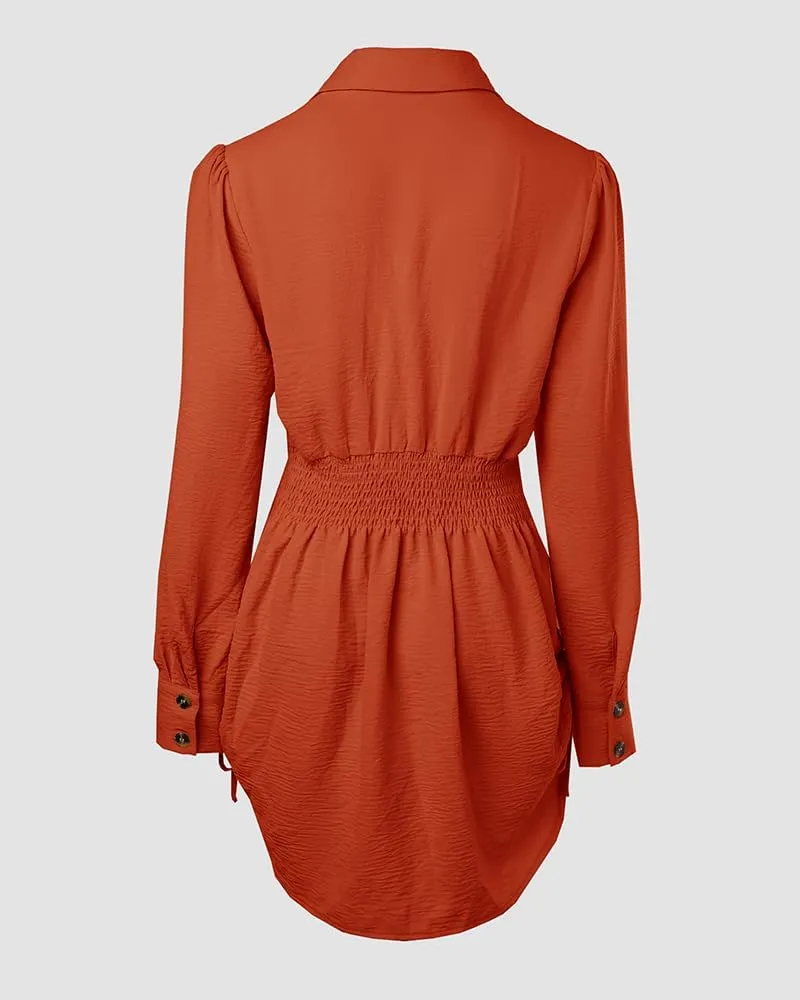Women Shirt Dress Sexy Long Sleeve Button Down Blouses Side Drawstring Mini Dresses