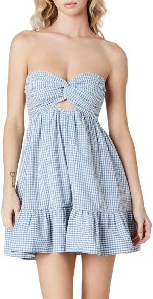 Women Twist Knot Tube Dress Summer Strapless Cutout Aline Bandeau Mini Dress Backless Ruffle Beach Sundress