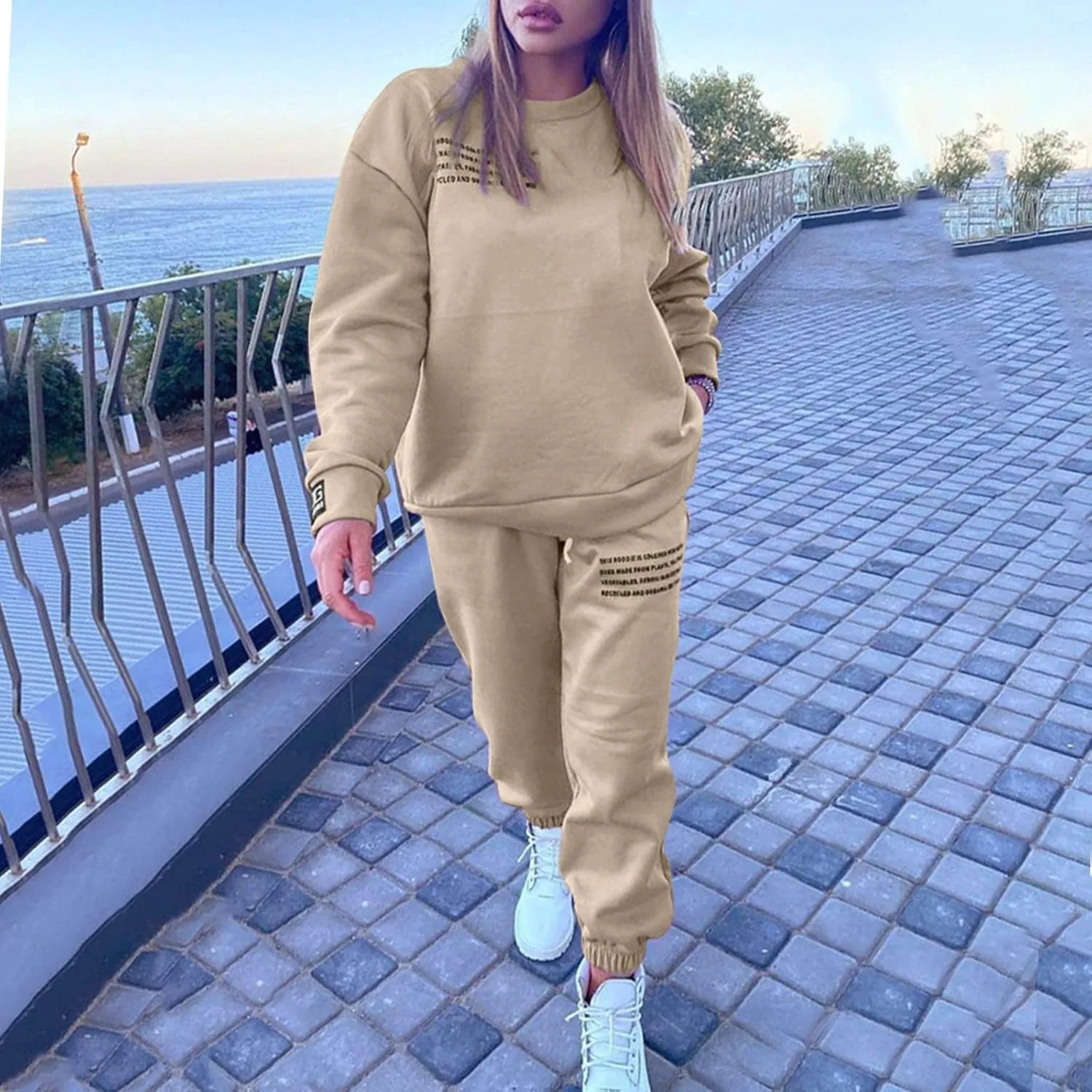Womens 2 Piece Outfits Hoodie Sweatsuit Sets Oversized Sweatshirt Baggy Fall Fashion Sweatpants with Pockets