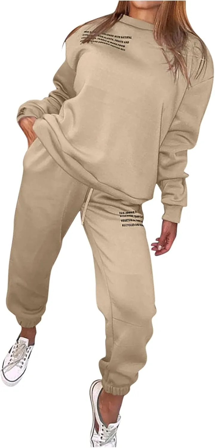 Womens 2 Piece Outfits Hoodie Sweatsuit Sets Oversized Sweatshirt Baggy Fall Fashion Sweatpants with Pockets