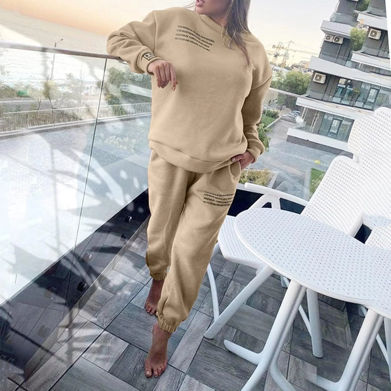 Womens 2 Piece Outfits Hoodie Sweatsuit Sets Oversized Sweatshirt Baggy Fall Fashion Sweatpants with Pockets