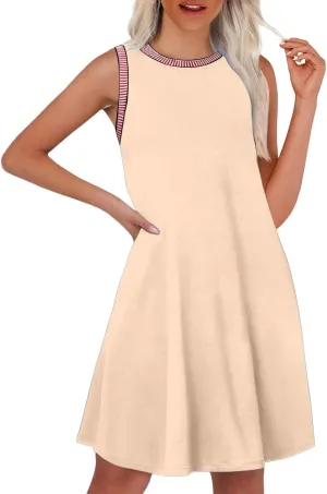 Women's 2025 Summer Sundress Ribbed Knit Sleeveless Crewneck A Line Mini Dress Casual Beach Vacation Dresses