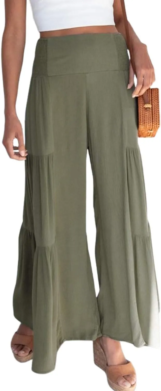 Women's Boho High Waisted Palazzo Pants Summer Beach Wide Leg Flowy Pants