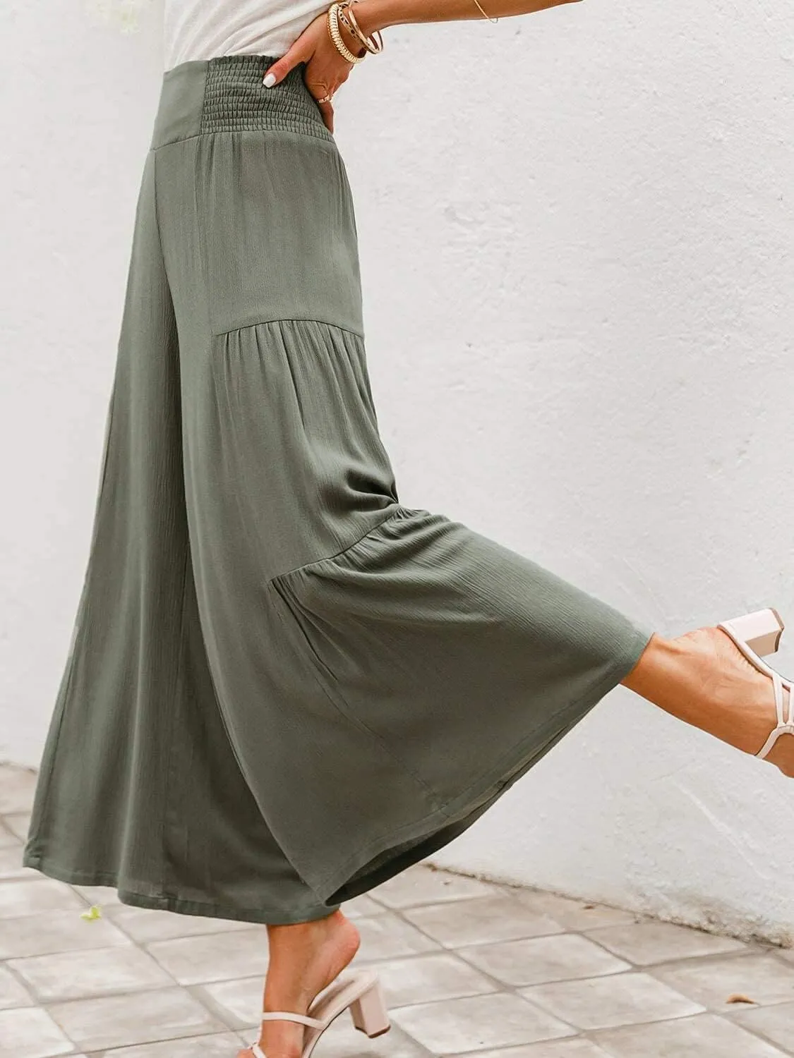 Women's Boho High Waisted Palazzo Pants Summer Beach Wide Leg Flowy Pants