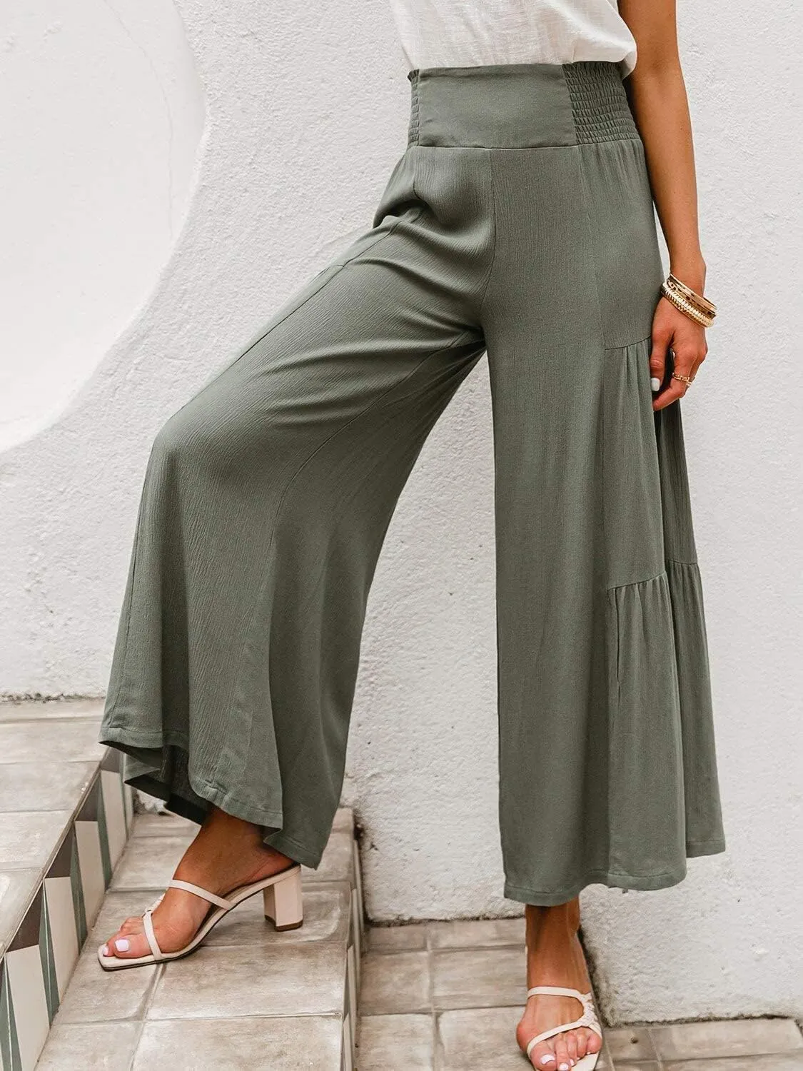 Women's Boho High Waisted Palazzo Pants Summer Beach Wide Leg Flowy Pants