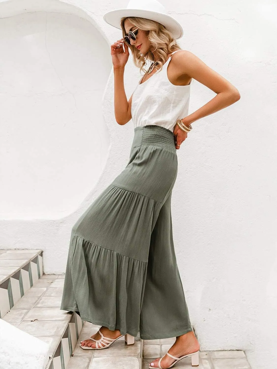 Women's Boho High Waisted Palazzo Pants Summer Beach Wide Leg Flowy Pants