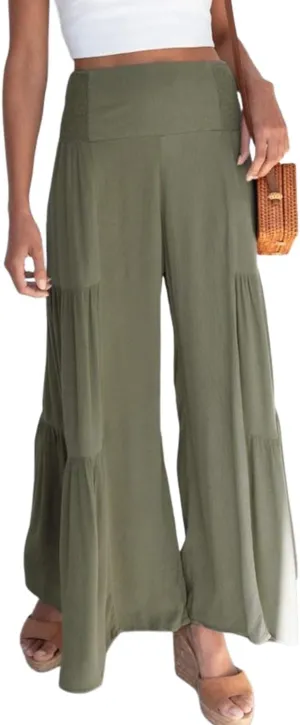 Women's Boho High Waisted Palazzo Pants Summer Beach Wide Leg Flowy Pants