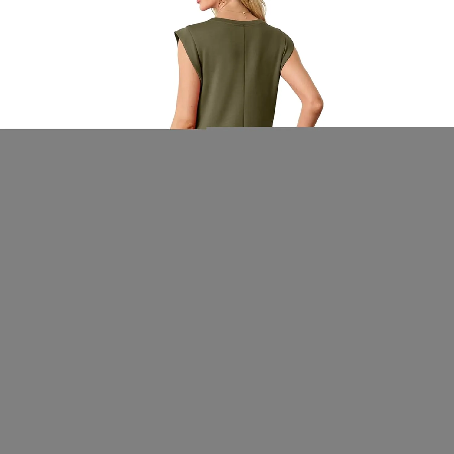 Women's Casual Midi Dresses Crewneck Sleeveless Dress Summer Loose Swing Split Wrinkle-Free Dress with Pockets
