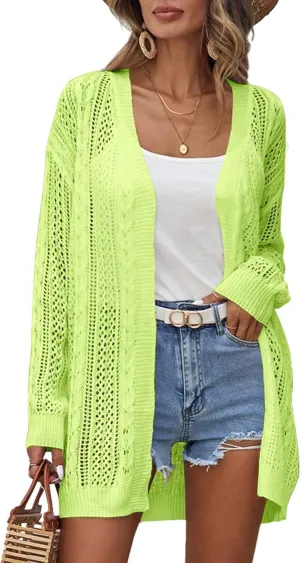 Womens Crochet Lightweight Cardigans Long Sleeve Open Front Kimonos Boho Summer Cardigan Sweater Cover Up
