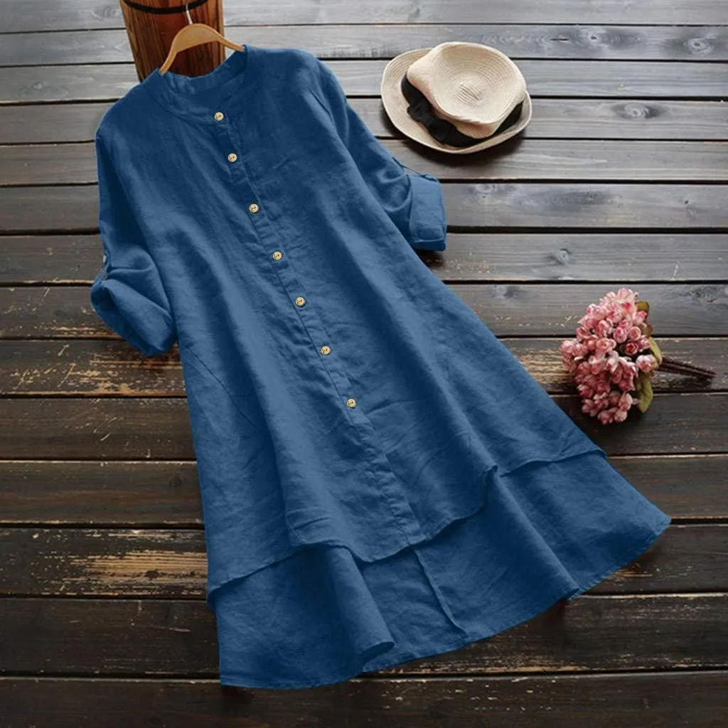 Women's Ethnic Embroidered Floral Shirt Collar Button Summer Loose Short Sleeved Blouse Cotton Linen Tops