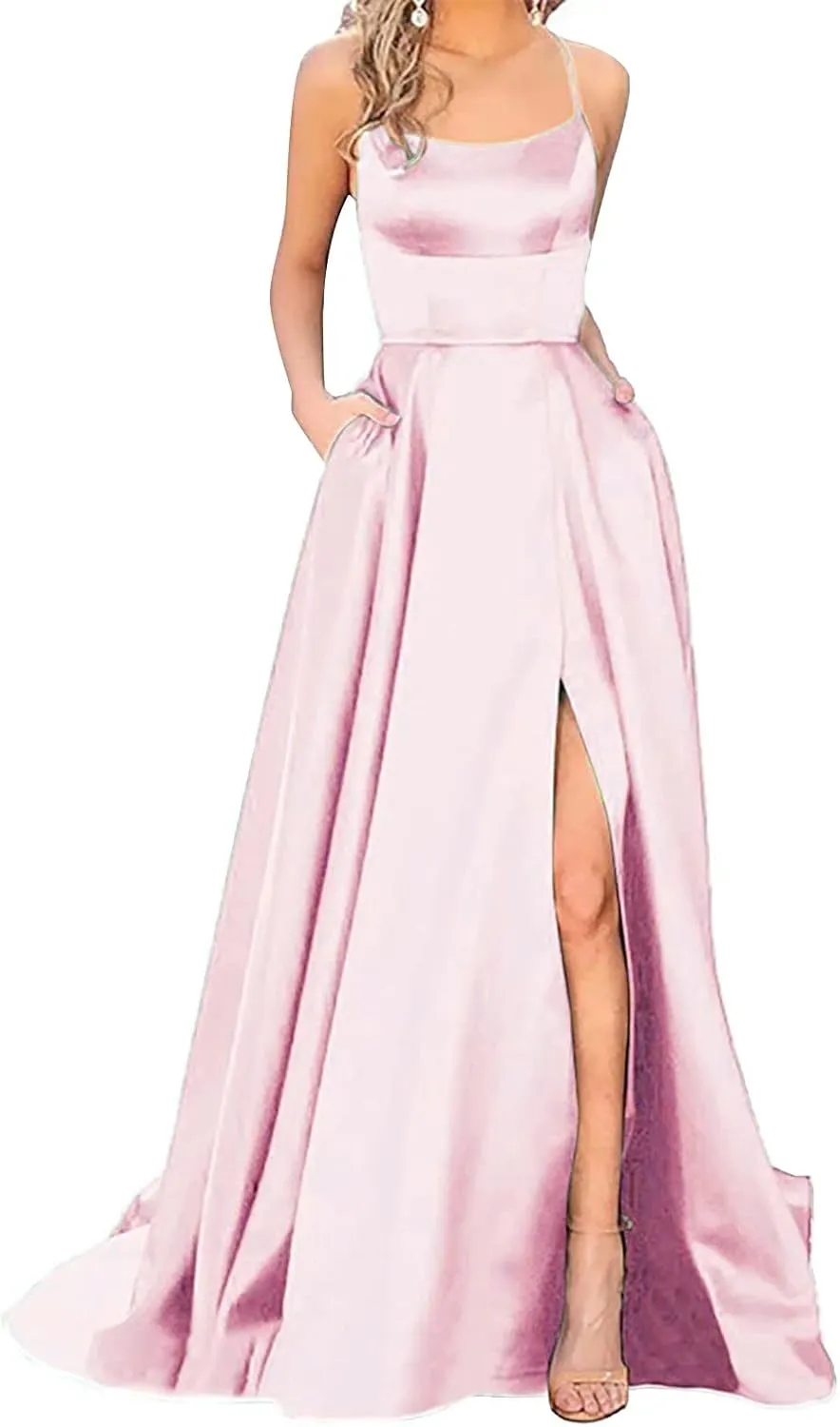 Women's Evening Formal Dresses 2024 Trendy Elegant Prom Dress Solid Satin Backless Split Cocktail Wedding Party Long Dresses