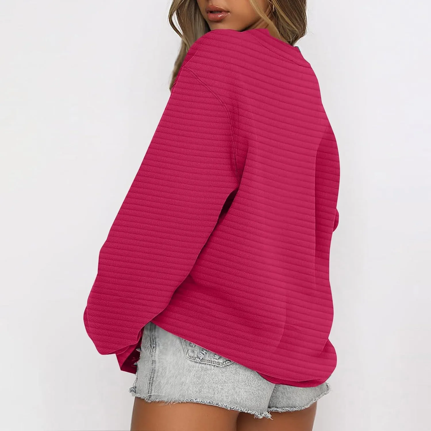 Women's Fashion Hoodies & Sweatshirts 2024 Oversized Long Sleeve Textured Sweatshirt Loose Fall Teen Girls Outfits
