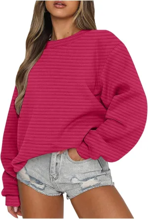 Women's Fashion Hoodies & Sweatshirts 2024 Oversized Long Sleeve Textured Sweatshirt Loose Fall Teen Girls Outfits