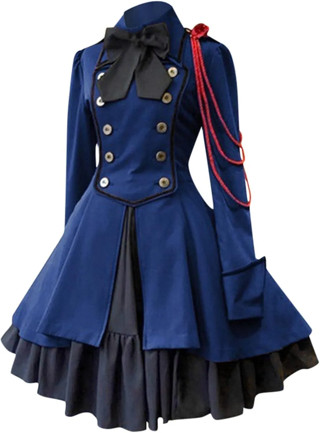 Women's Fashion Lolita Gothic Dresses Punk Vintage Bow Long Sleeve Dresses Ruffle Renaissance Cosplay Mini Dress