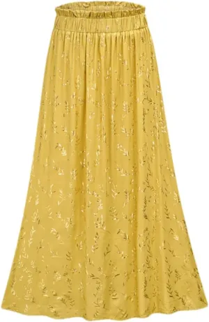 Women's Floral Pleated Midi Skirt Elastic High Waist Side Pocket A Line Flowy Long Maxi Skirt