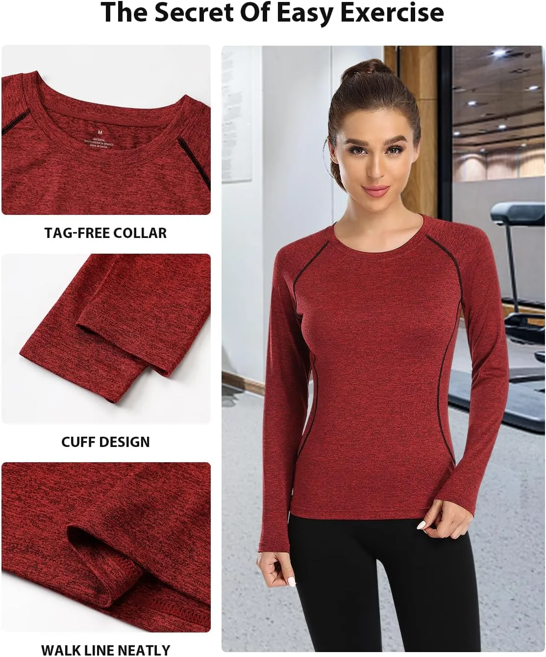 Womens Long Sleeve Moisture Wicking Tee Shirt Long Sleeve Workout Tops for Women Dry Fit Yoga Athletic Running T Shirt