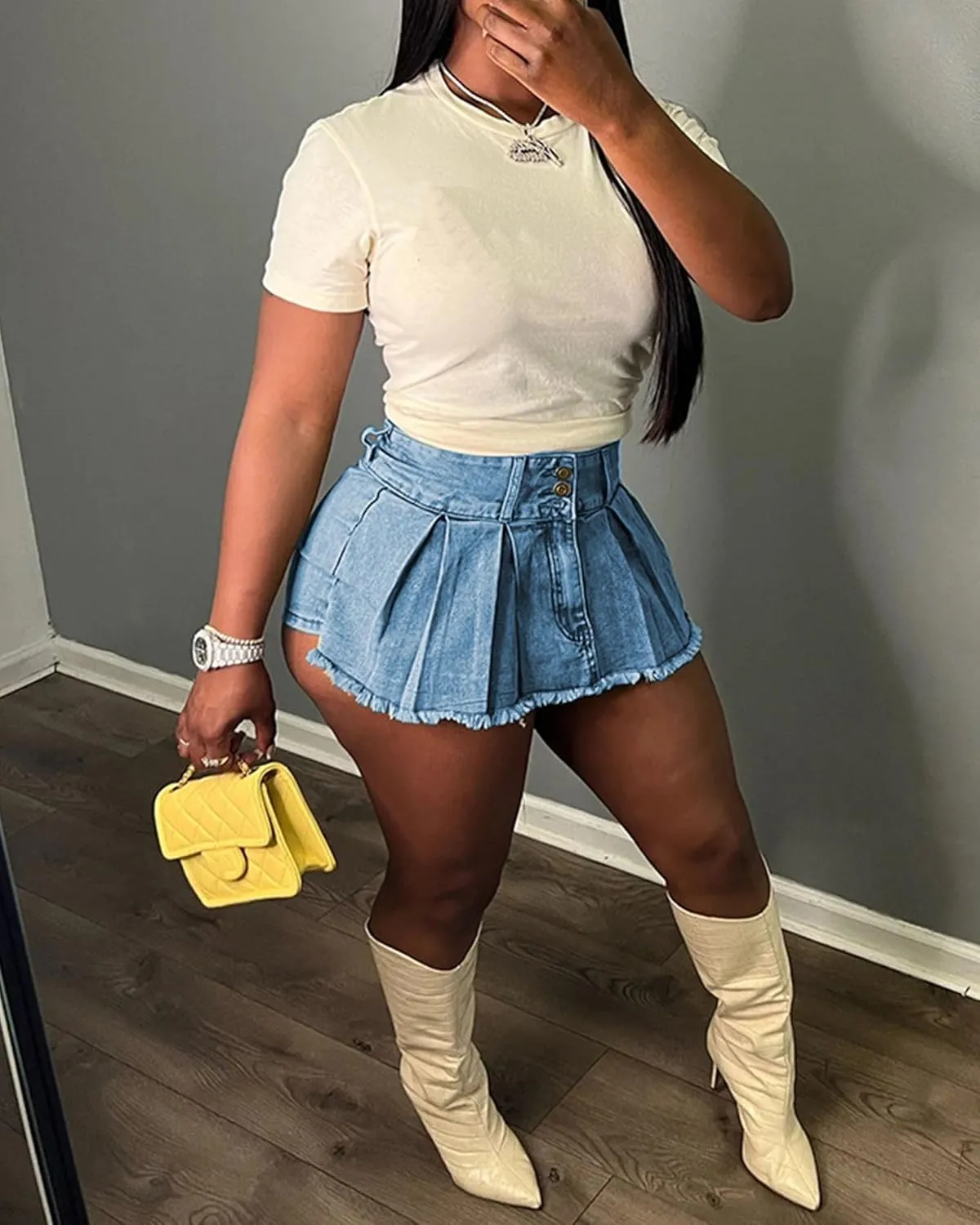 Women's Mini Jean Skirts Slit Bodycon Denim Skirt with Pockets Summer Vintage Streetwear