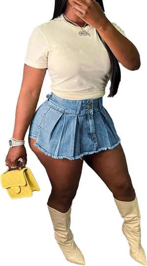 Women's Mini Jean Skirts Slit Bodycon Denim Skirt with Pockets Summer Vintage Streetwear