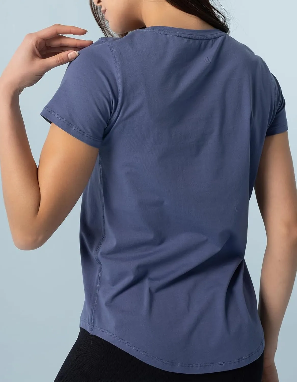 Women's Pima Cotton Short Sleeve Workout Shirt Athletic Yoga Tops Curved-Hem Crewneck T-Shirt