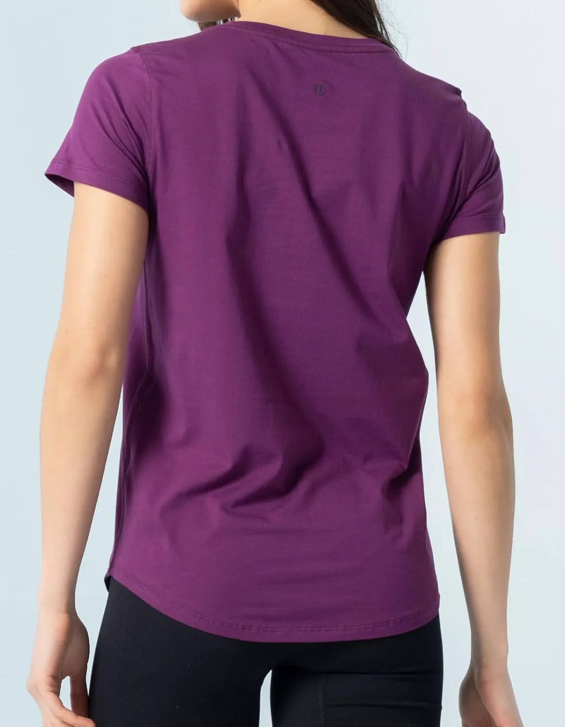 Women's Pima Cotton Short Sleeve Workout Shirt Athletic Yoga Tops Curved-Hem Crewneck T-Shirt