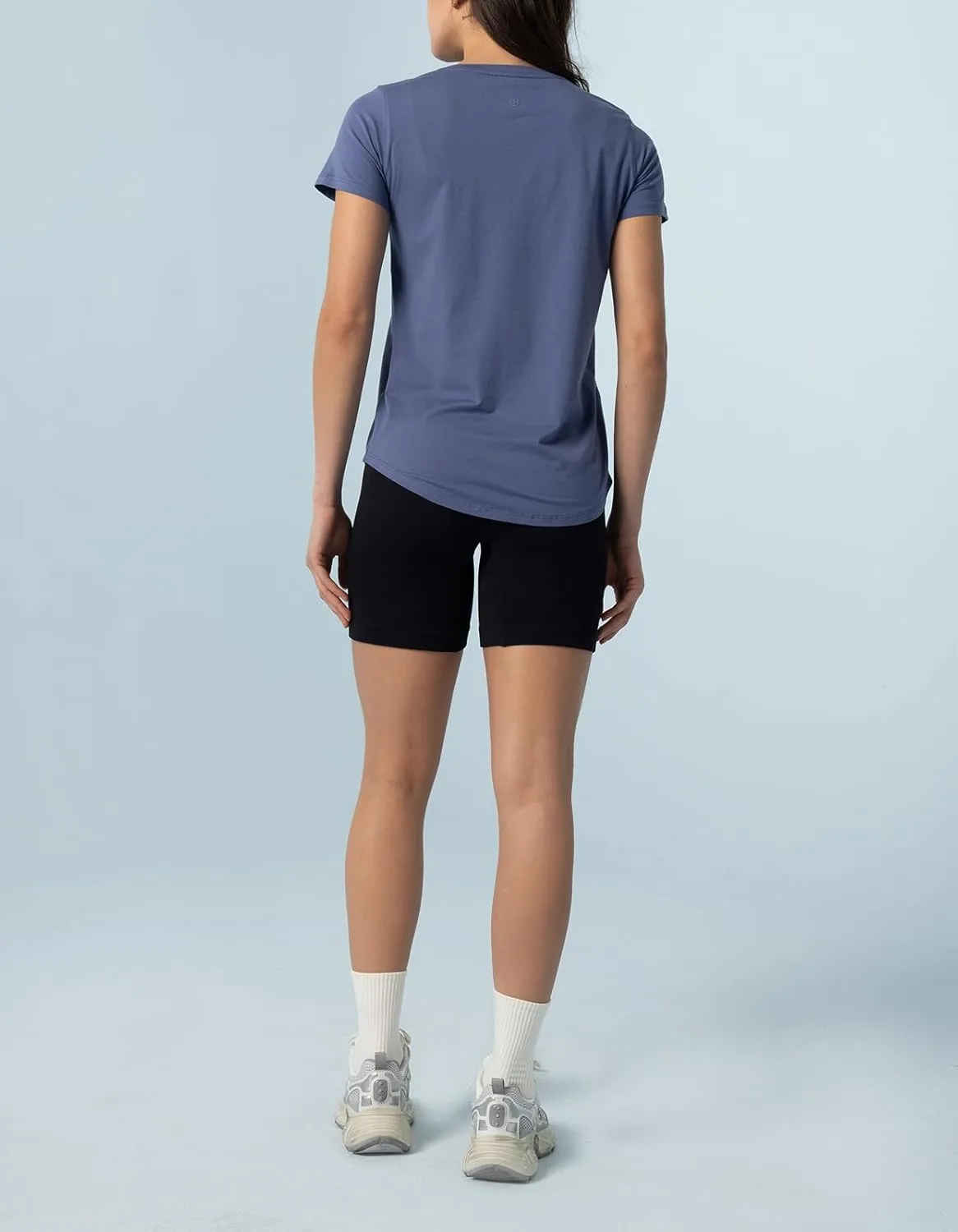 Women's Pima Cotton Short Sleeve Workout Shirt Athletic Yoga Tops Curved-Hem Crewneck T-Shirt