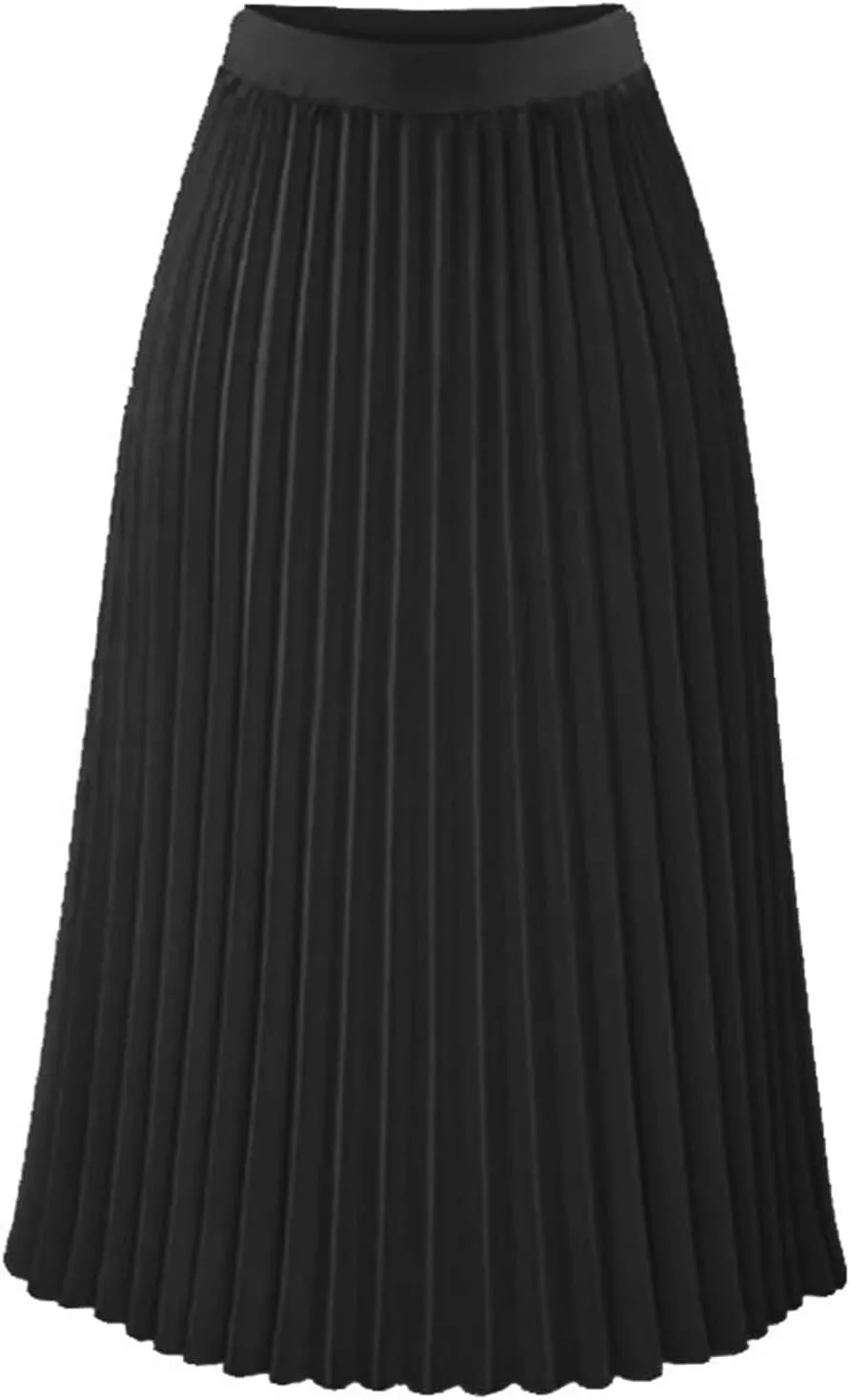 Womens Pleated Midi Skirt High Elastic Waist Chiffon Skirt Knee Length Swing A-Line Casual Flowy Skirts