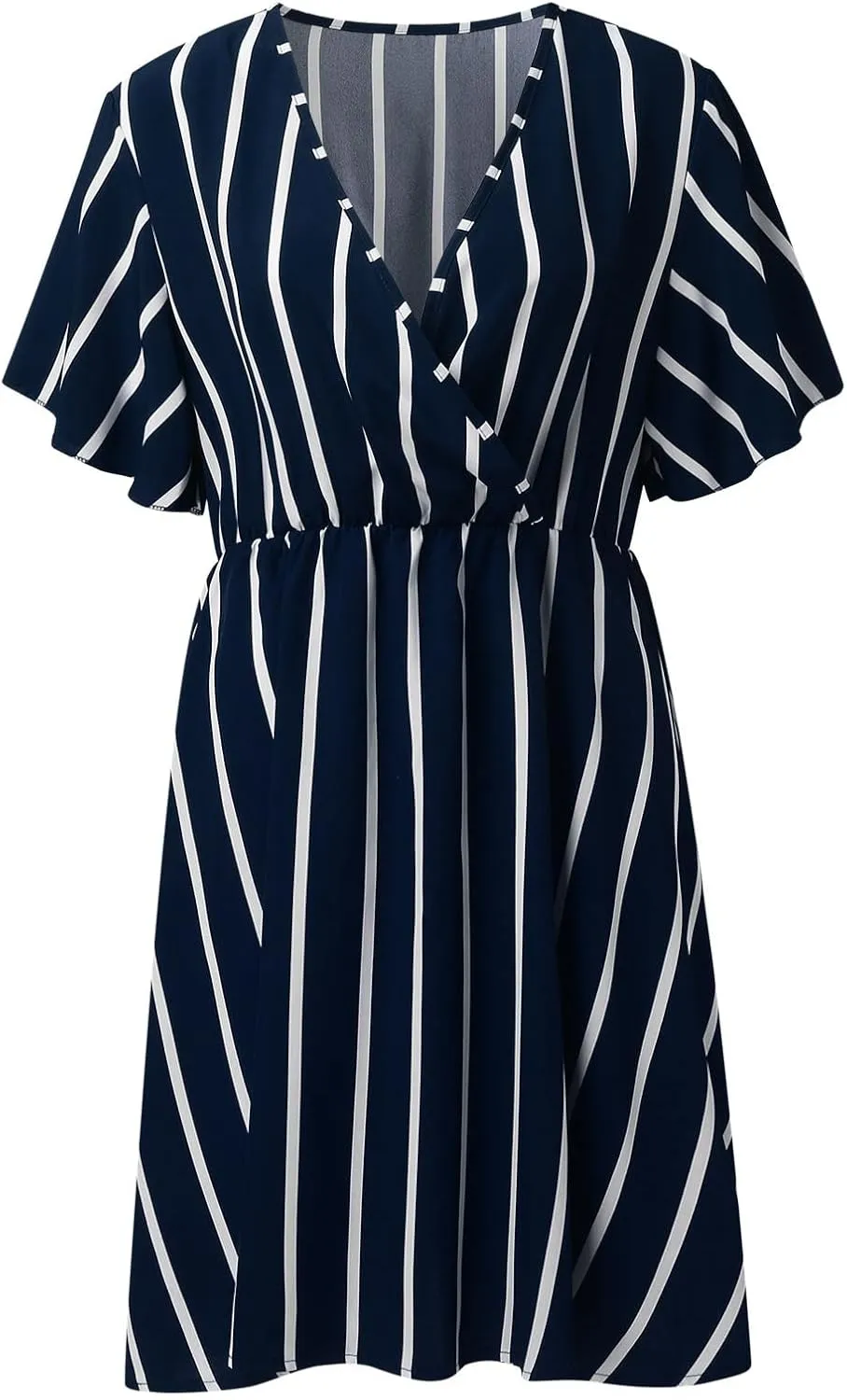 Women's Plus Size Dress Striped Print Wrap V Neck Short Sleeve A Line Dresses Summer Casual Tunic Fashion Dress