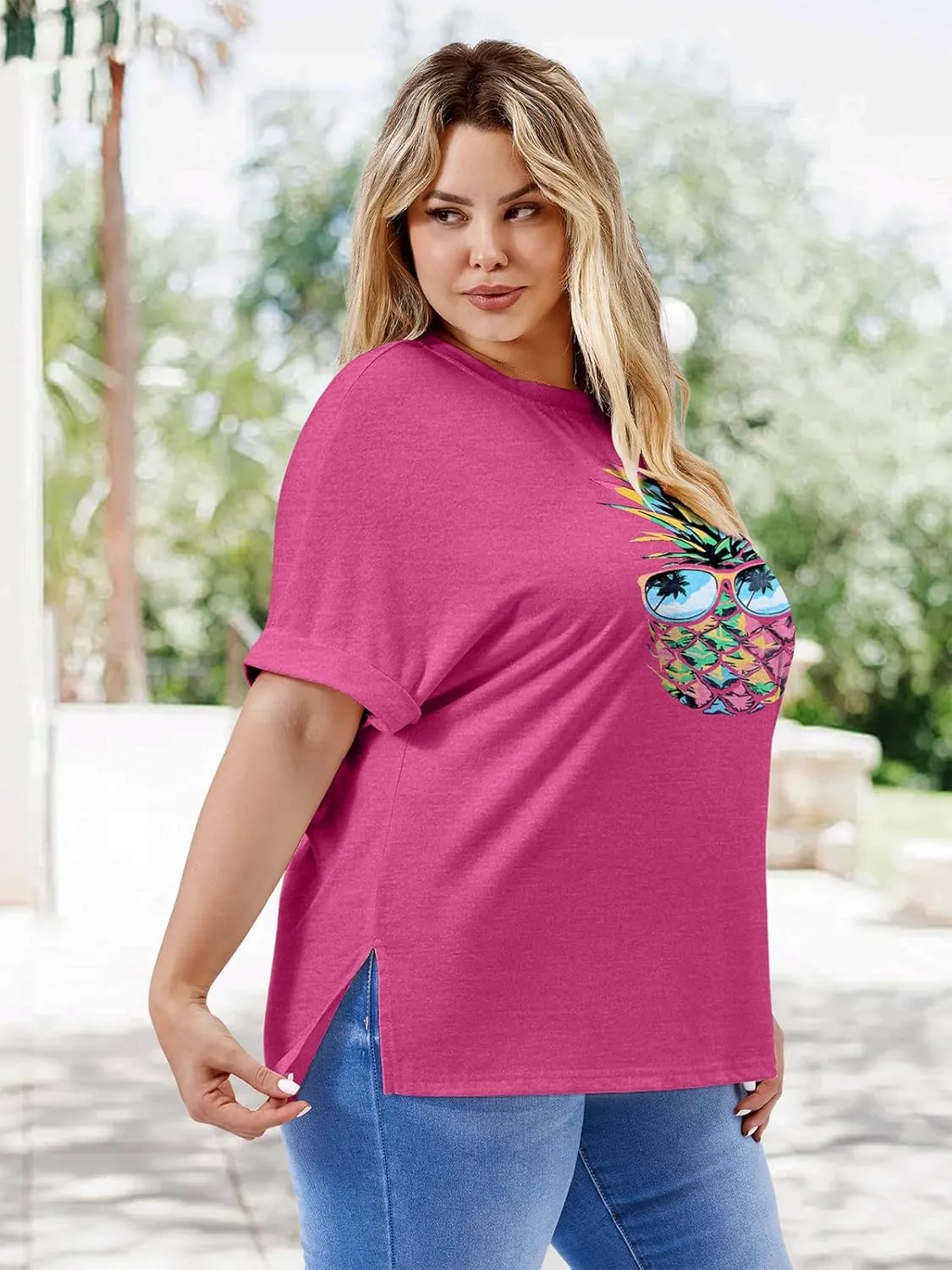 Womens Plus Size Summer Tops Oversized Half Sleeve Crew Neck T Shirts Loose Fit Tee Top Flowy Casual Blouses XL-5XL