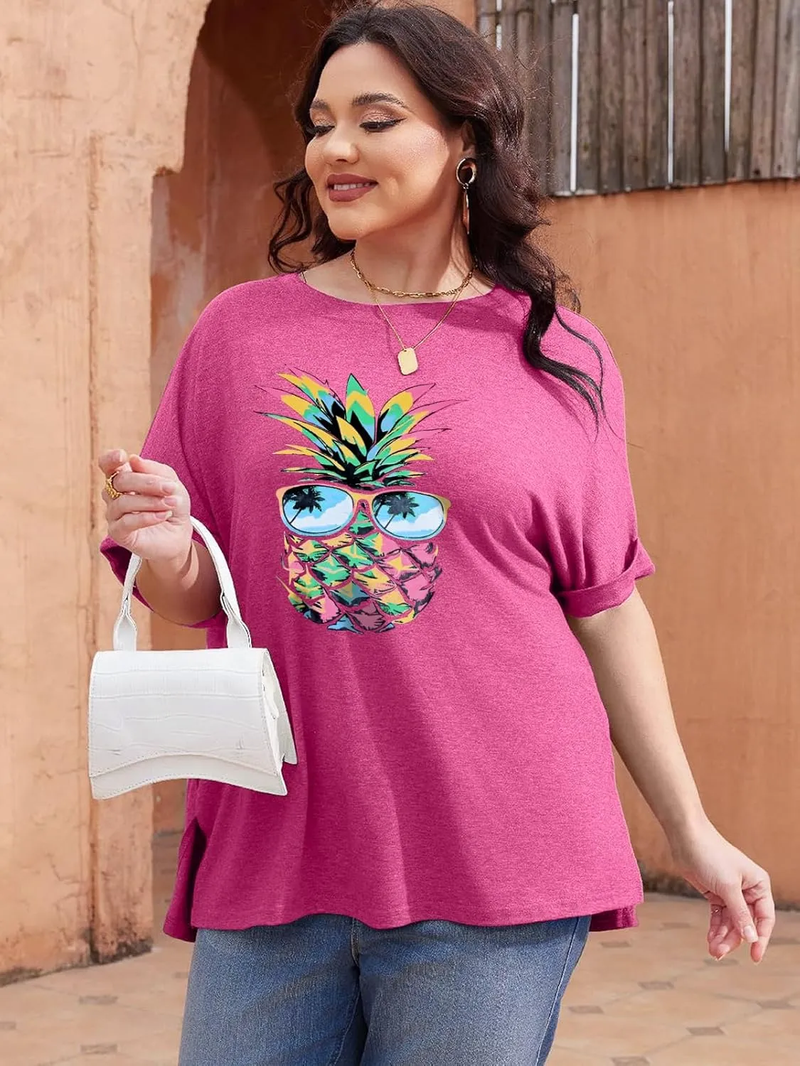Womens Plus Size Summer Tops Oversized Half Sleeve Crew Neck T Shirts Loose Fit Tee Top Flowy Casual Blouses XL-5XL