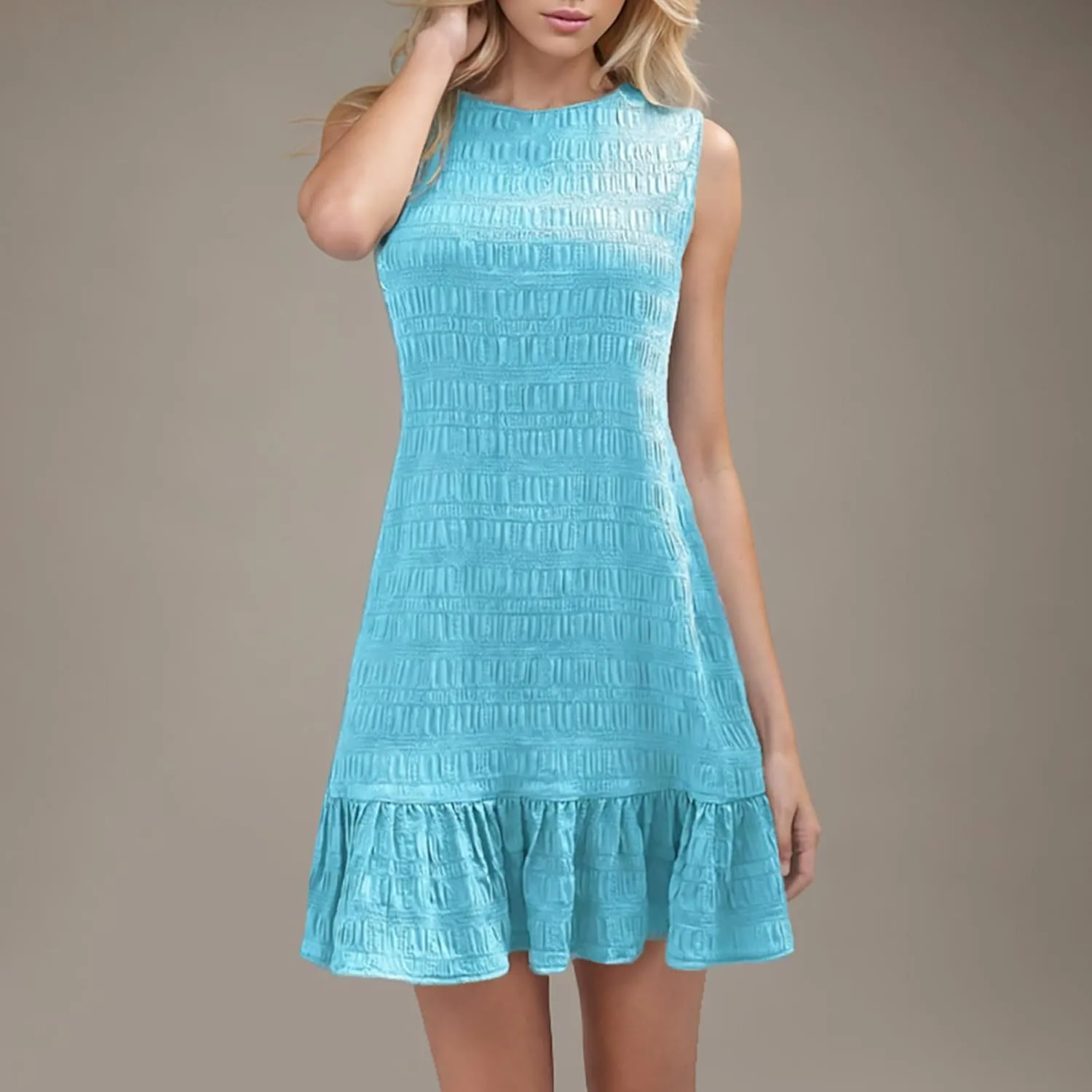 Women's Ruffle Hem Tank Dress Round Neck Sleeveless Casual Smocked Sundress 2025 Summer Trendy Mini Dresses