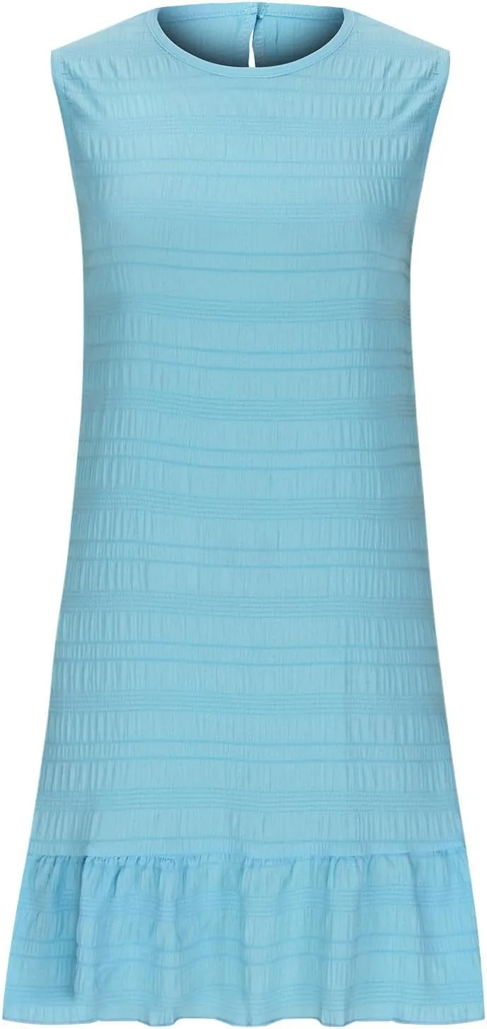 Women's Ruffle Hem Tank Dress Round Neck Sleeveless Casual Smocked Sundress 2025 Summer Trendy Mini Dresses