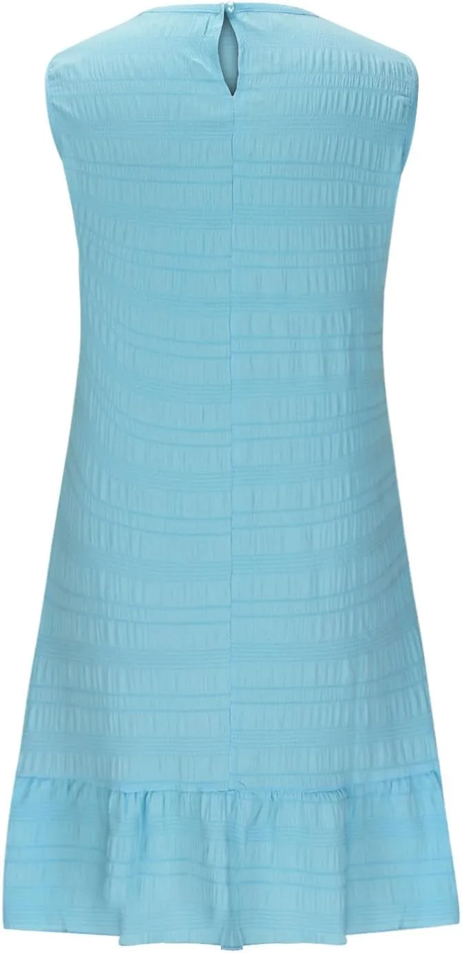 Women's Ruffle Hem Tank Dress Round Neck Sleeveless Casual Smocked Sundress 2025 Summer Trendy Mini Dresses