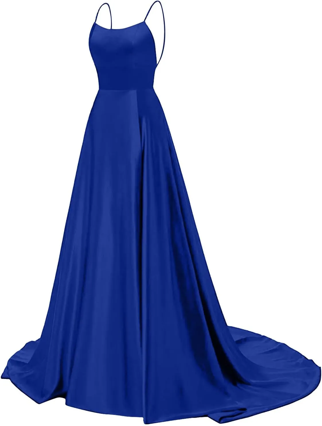 Women's Satin Dresses Long Ball Gown with Slit Backless Spaghetti Straps Formal Evening Dress for Wedding