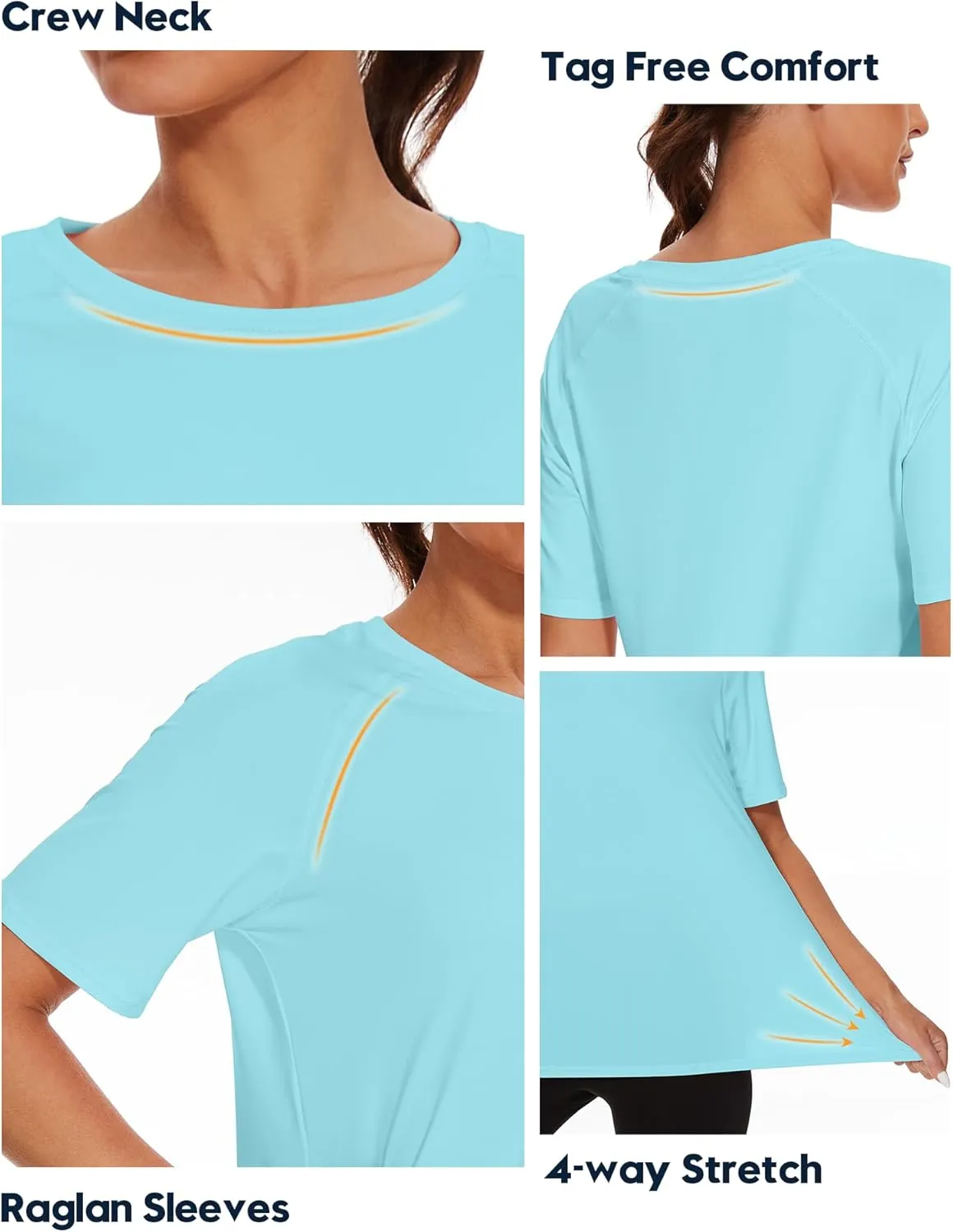 Women's Short Sleeve Swim Sun Shirt UPF 50  UV Protection Rash Guard Cooling Quick Dry Lightweight Workout Tops Outdoor Tee