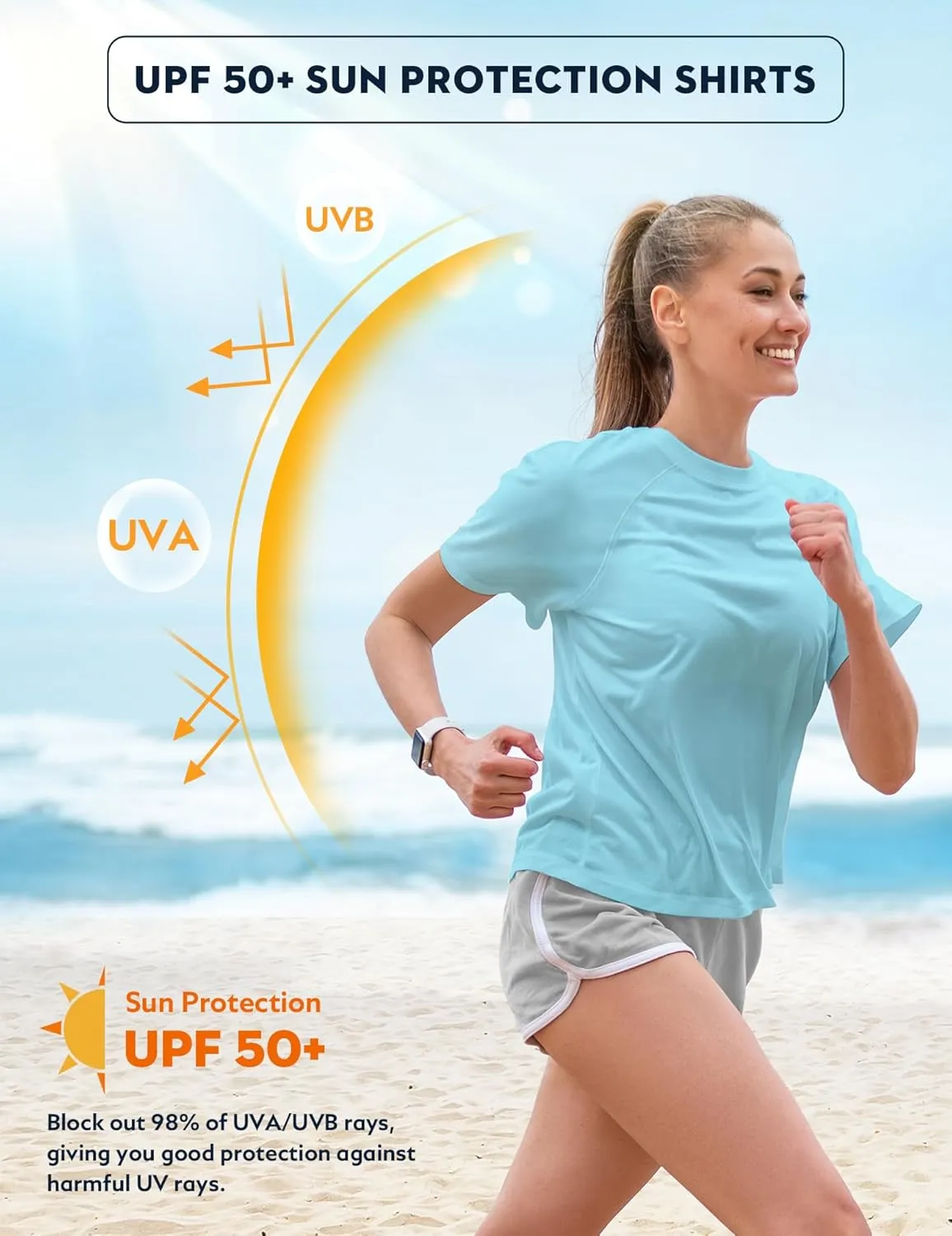 Women's Short Sleeve Swim Sun Shirt UPF 50  UV Protection Rash Guard Cooling Quick Dry Lightweight Workout Tops Outdoor Tee