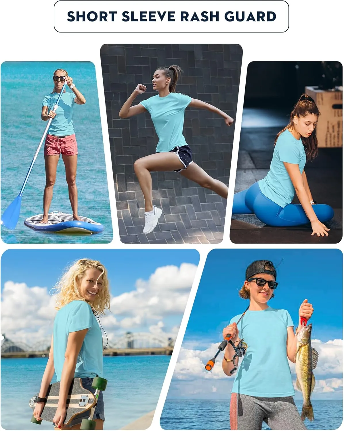 Women's Short Sleeve Swim Sun Shirt UPF 50  UV Protection Rash Guard Cooling Quick Dry Lightweight Workout Tops Outdoor Tee