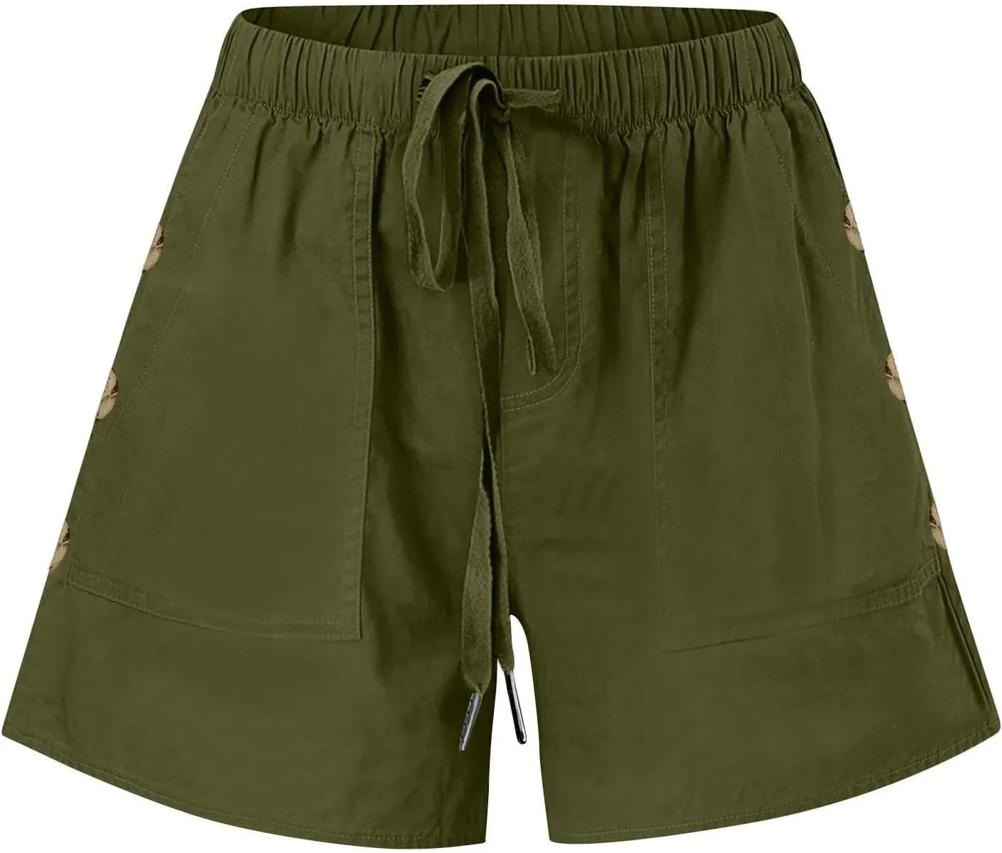 Womens Shorts Comfy Drawstring High Waist Cotton Shorts Solid Lounge Summer Beach Trouser Short with Button Pockets