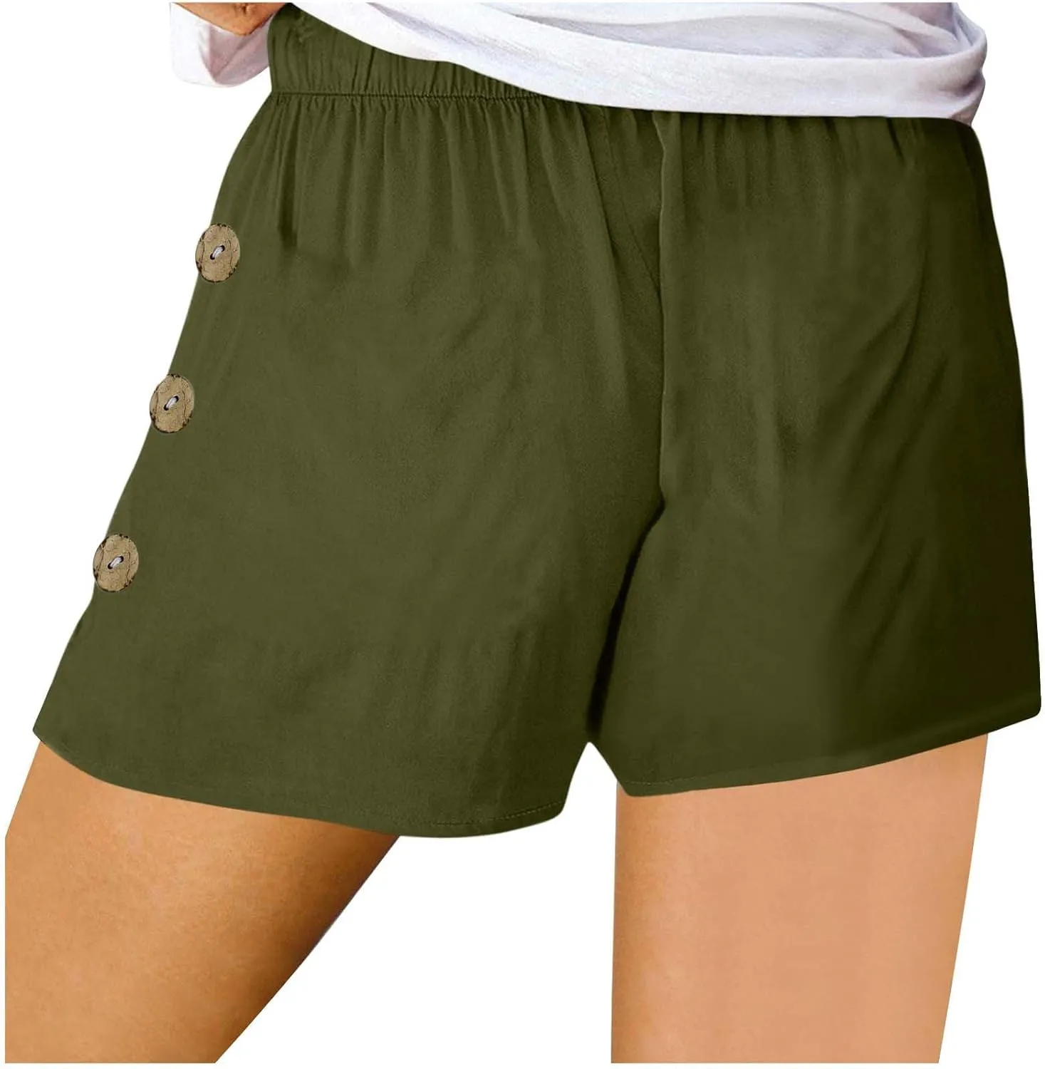 Womens Shorts Comfy Drawstring High Waist Cotton Shorts Solid Lounge Summer Beach Trouser Short with Button Pockets