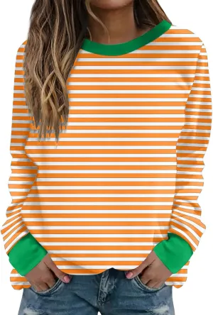 Womens Striped Sweatshirt Trendy Fleece Long Sleeve Crewneck Pullover Tops Regular Fit Fall Fashion Outfits 2024