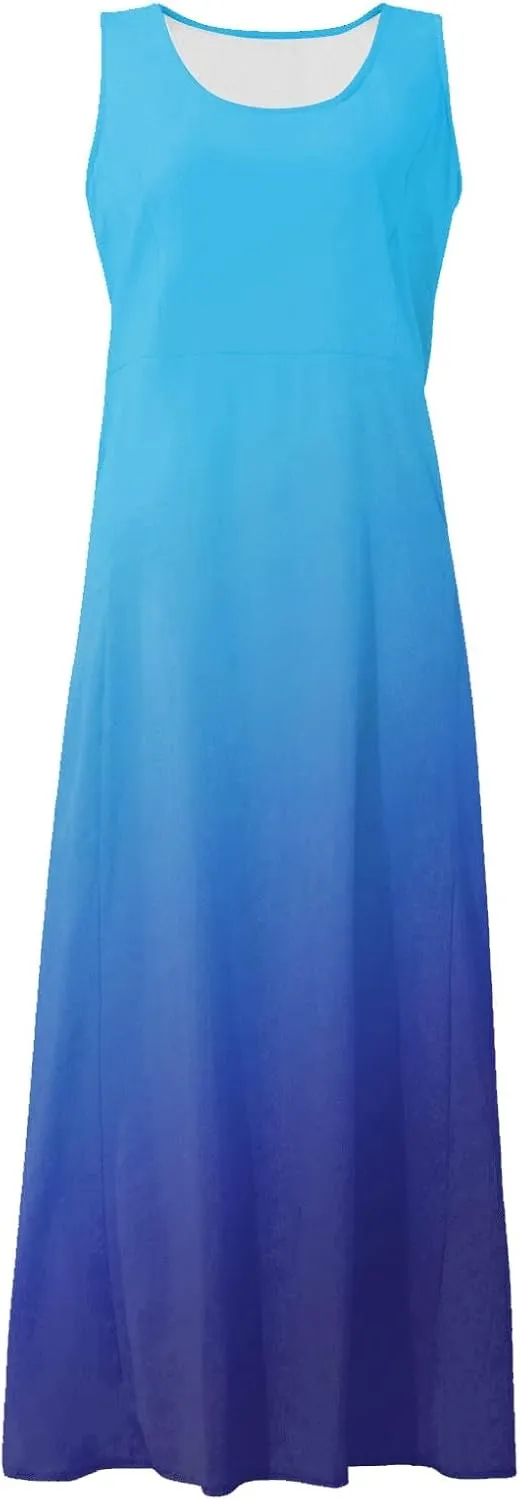 Womens Summer Dresses 2024 Casual Floral Print Boho Beach Sundress O Neck Sleeveless Loose Maxi Dress with Pockets