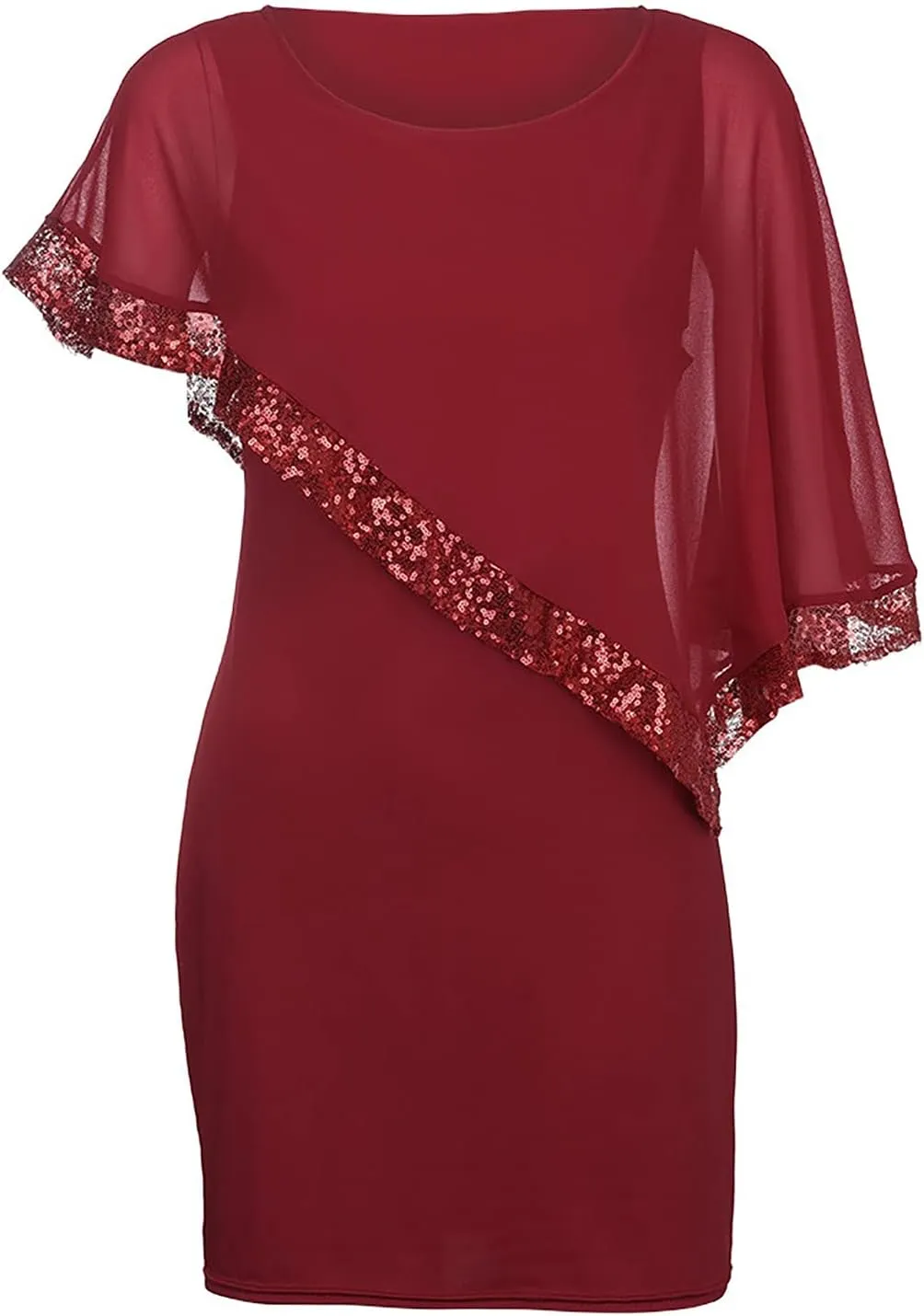 Women's Summer Dresses 2025 Trendy Round Neck Sequin Lace Solid Color Chiffon Party Prom Cocktail Dress, S-5XL