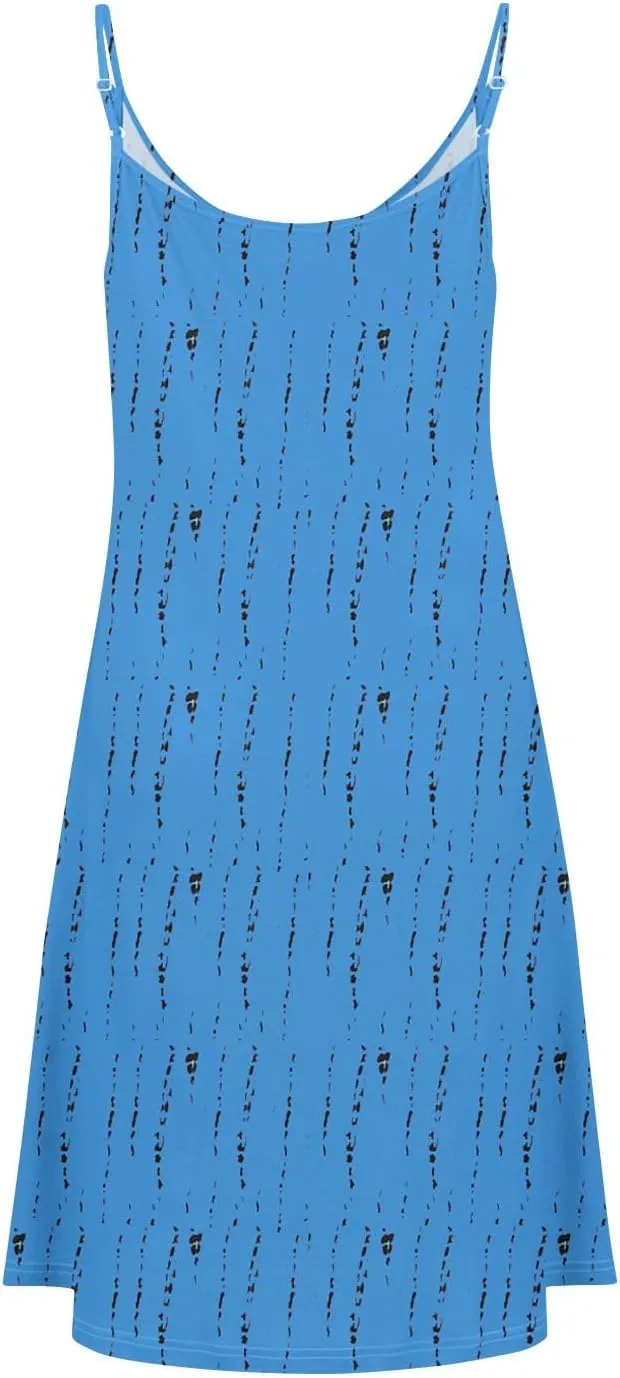 Womens Summer Dresses Beach Floral Sundresses Button Flowy Mini Dress Spaghetti Strap Casual Sleeveless a Line Dress