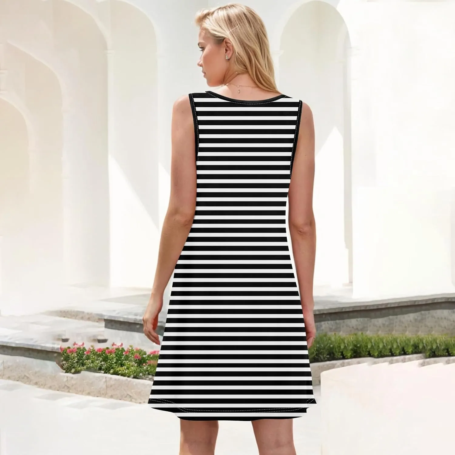 Womens Summer Dresses Loose Round Neck Sleeveless Sundresses Dress with Pockets