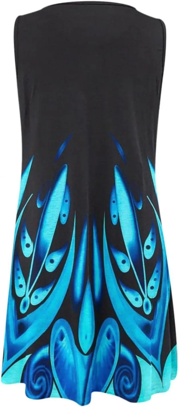 Women's Summer Floral Printed Tank Dress Sleeveless Hollow Out Boho Beach Dress Casual Loose Vacation Sundress